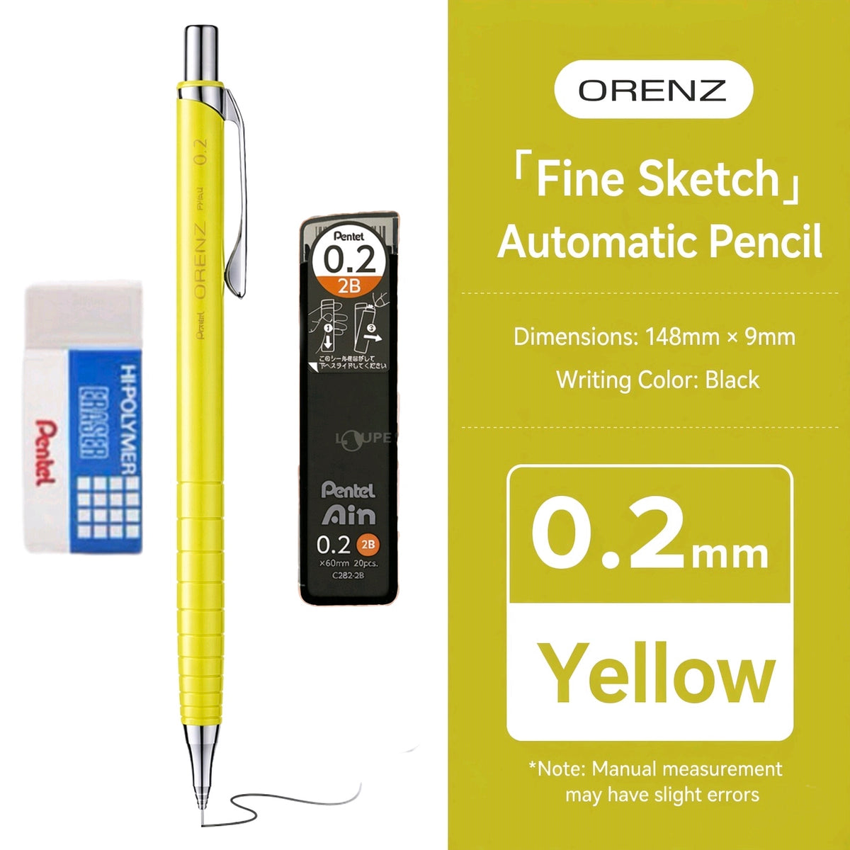 Pentel Orenz 0.2mm Sketch Mechanical Pencil Yellow XPP502