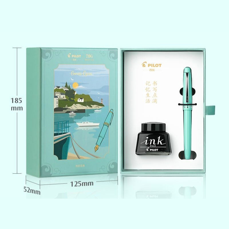 Pilot 78G+ Fountain Pen Genoa Cyan Gift Set with Bottled Ink