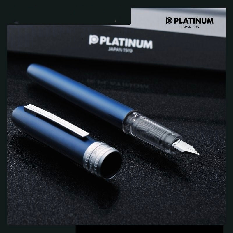 Platinum Plaisir fine nib uncapped showing transparent feed and anodized aluminum cap