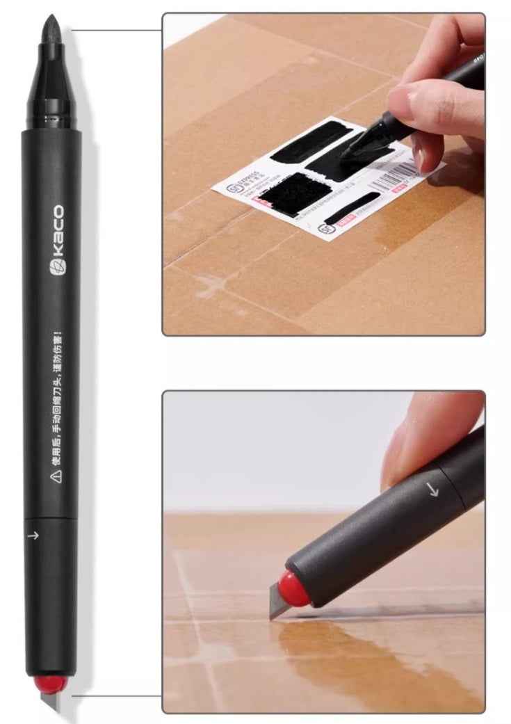 KAOC EXPRESS PEN Black Permanent Marker + Box Cutter Knife 5PCS