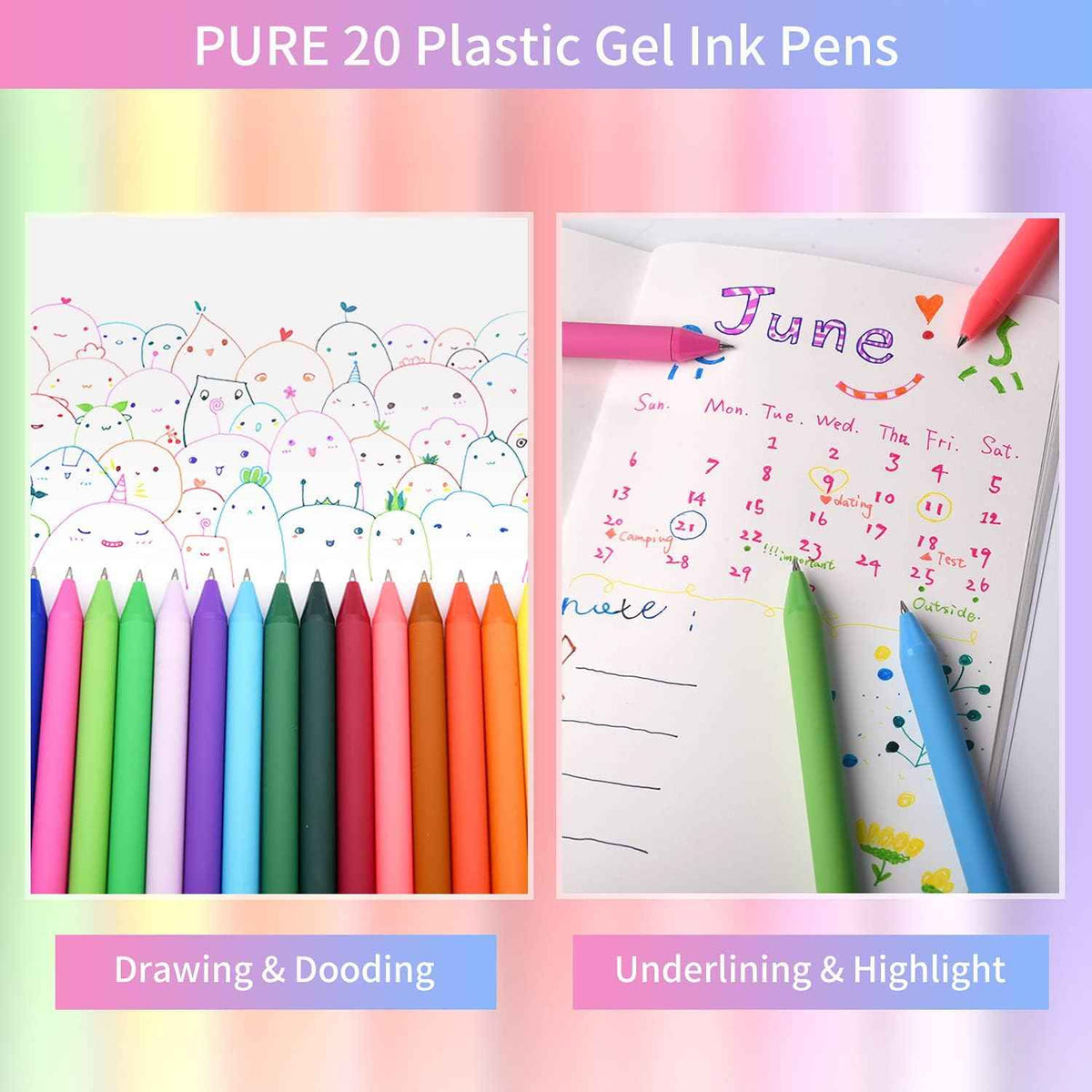 KACO Retractable Gel Pens, 20 Assorted Colors - TTpen