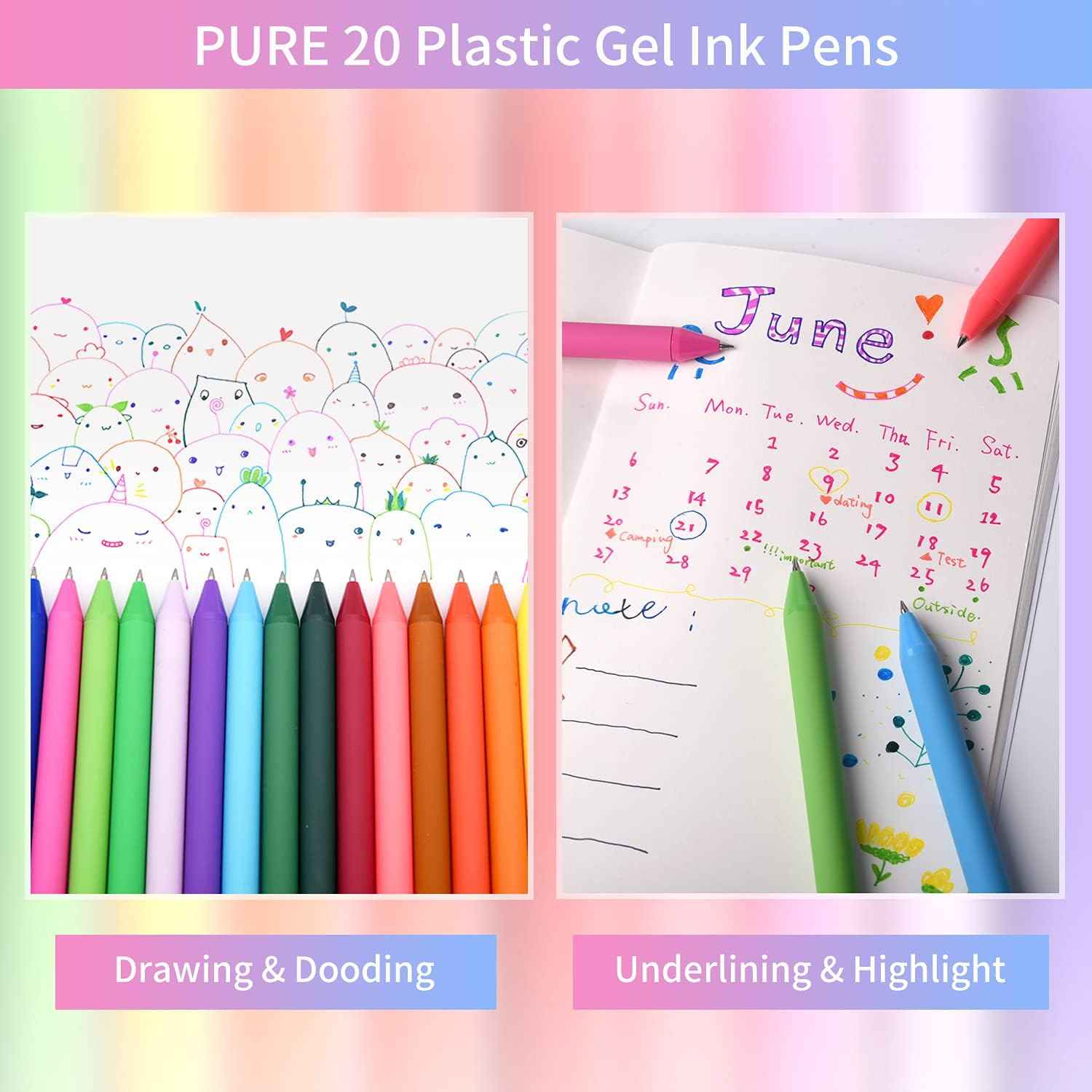 KACO Retractable Gel Pens, 20 Assorted Colors - TTpen