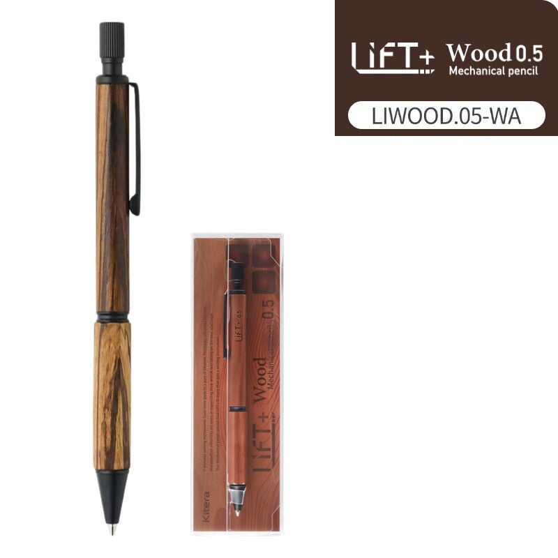 KITERA Lift + Wood 0.5mm Mechanical Pencil – Metal & Natural Wood Grip, Low Center of Gravity