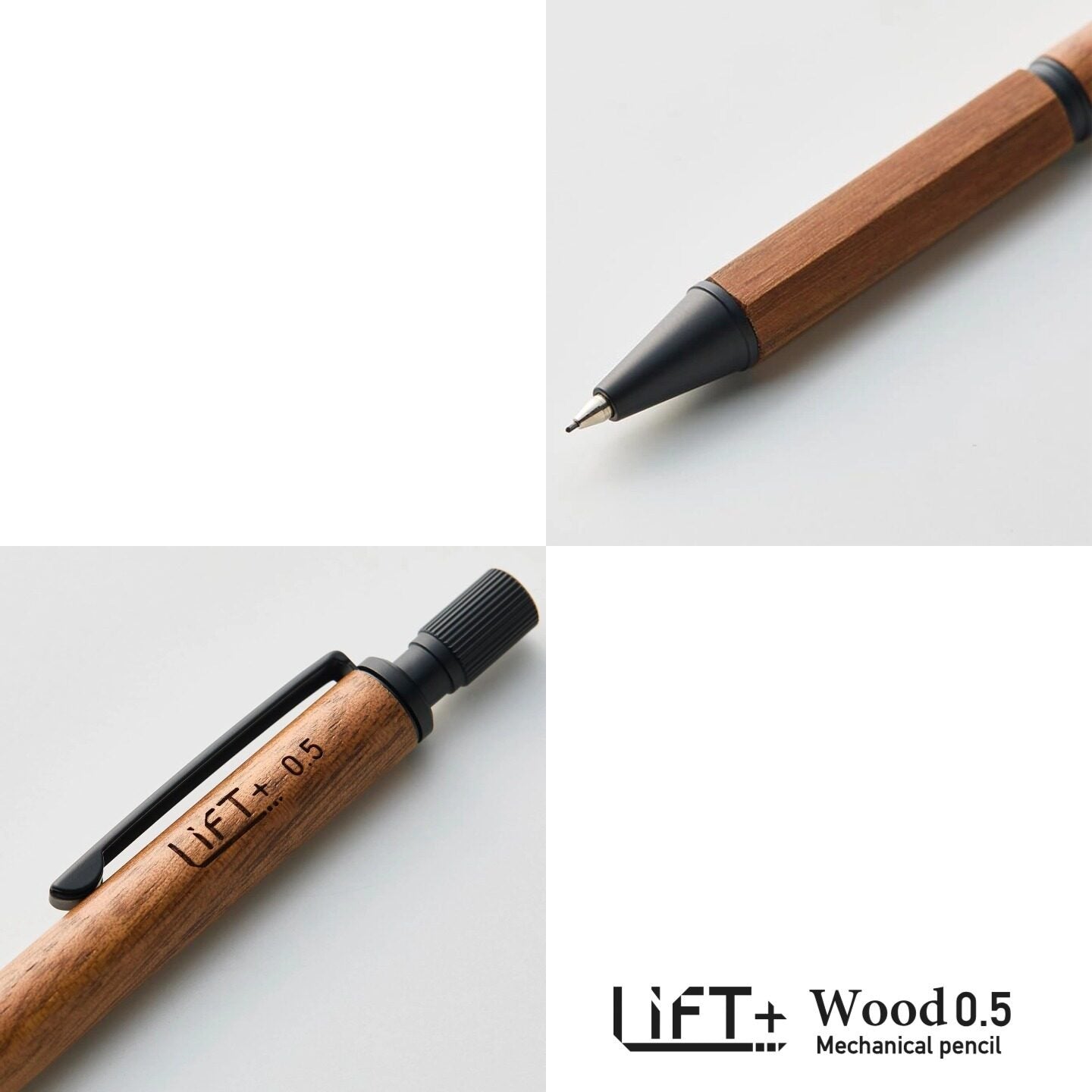 KITERA Lift + Wood 0.5mm Mechanical Pencil – Metal & Natural Wood Grip, Low Center of Gravity