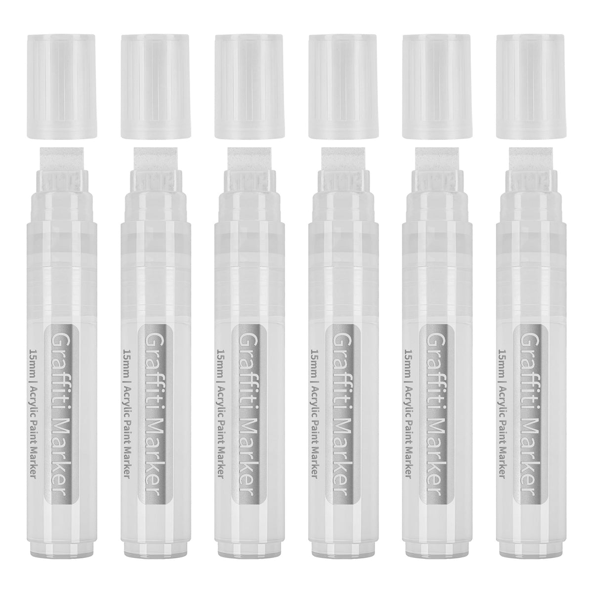 6Pcs White Jumbo Graffiti Markers 15mm Wide Tip Acrylic Paint Pen