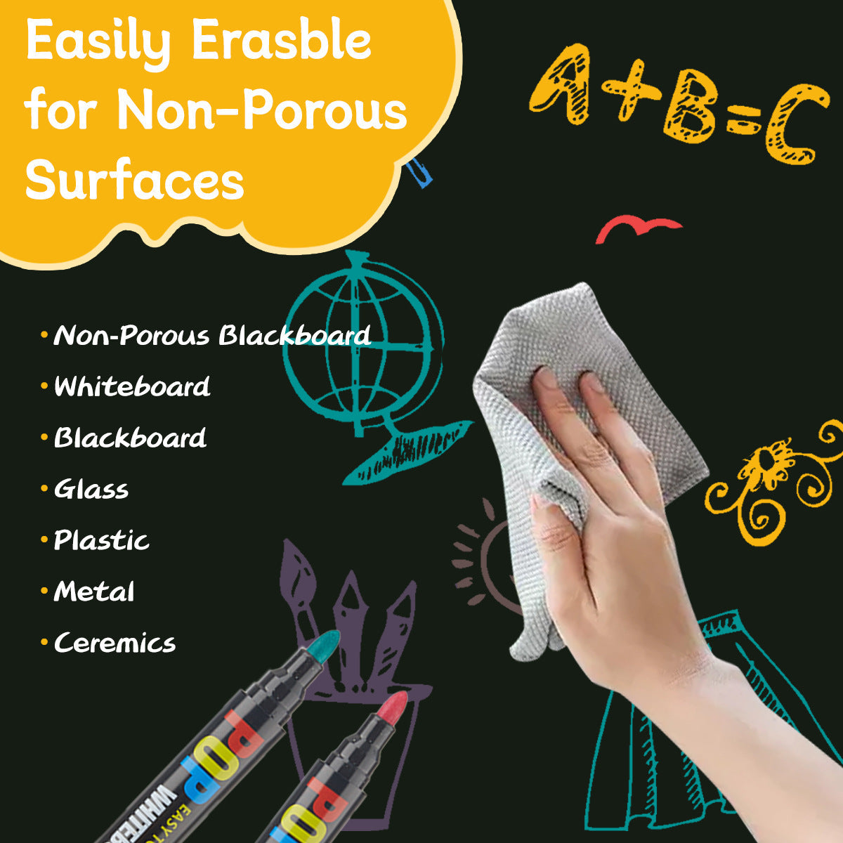 12-Color POP Whiteboard Markers Set Erasable Dry Erase