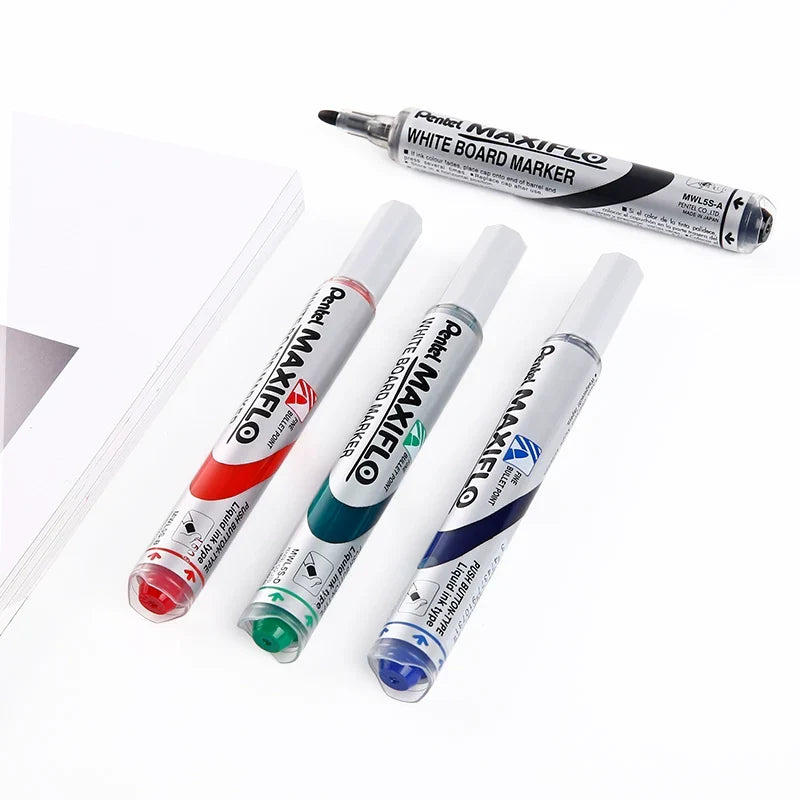Pentel Maxiflo Whiteboard Marker Pen 4.0MM Bullet Tip MWL5S 4 Pack