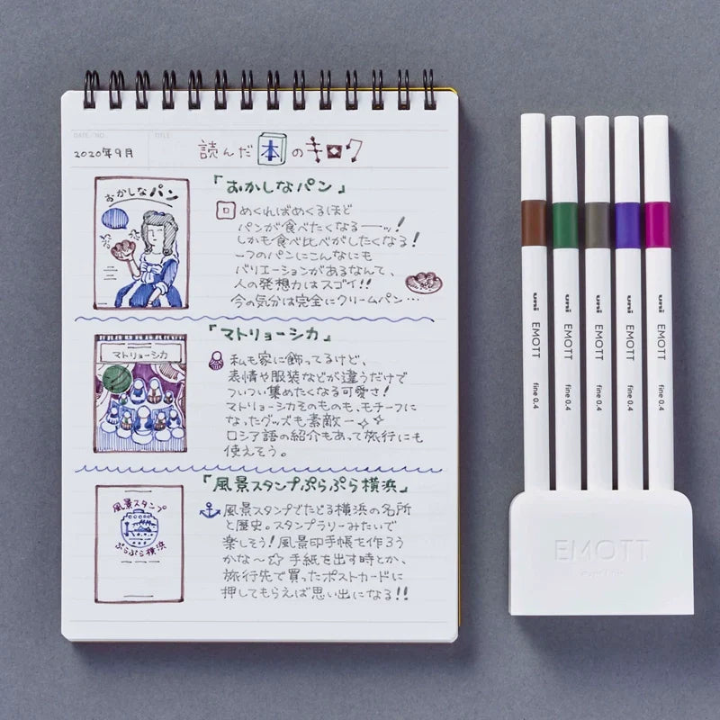 Uni EMOTT Water-Based Felt-Tip Marker Pens 5 Color Set