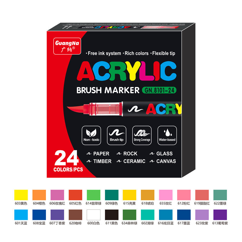 GuangNa GN8101 Soft Brush Acrylic Marker Set 12/24/36 Colors