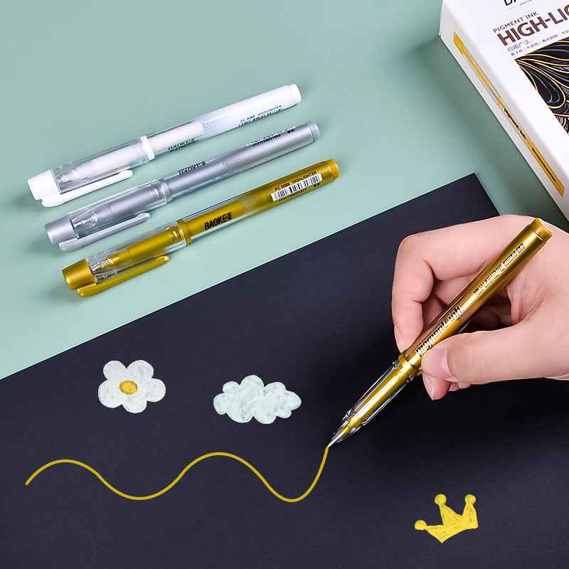 BAOKE PC-5088 Pigment Ink Gold/Silver/White Gel Pens 1.0mm