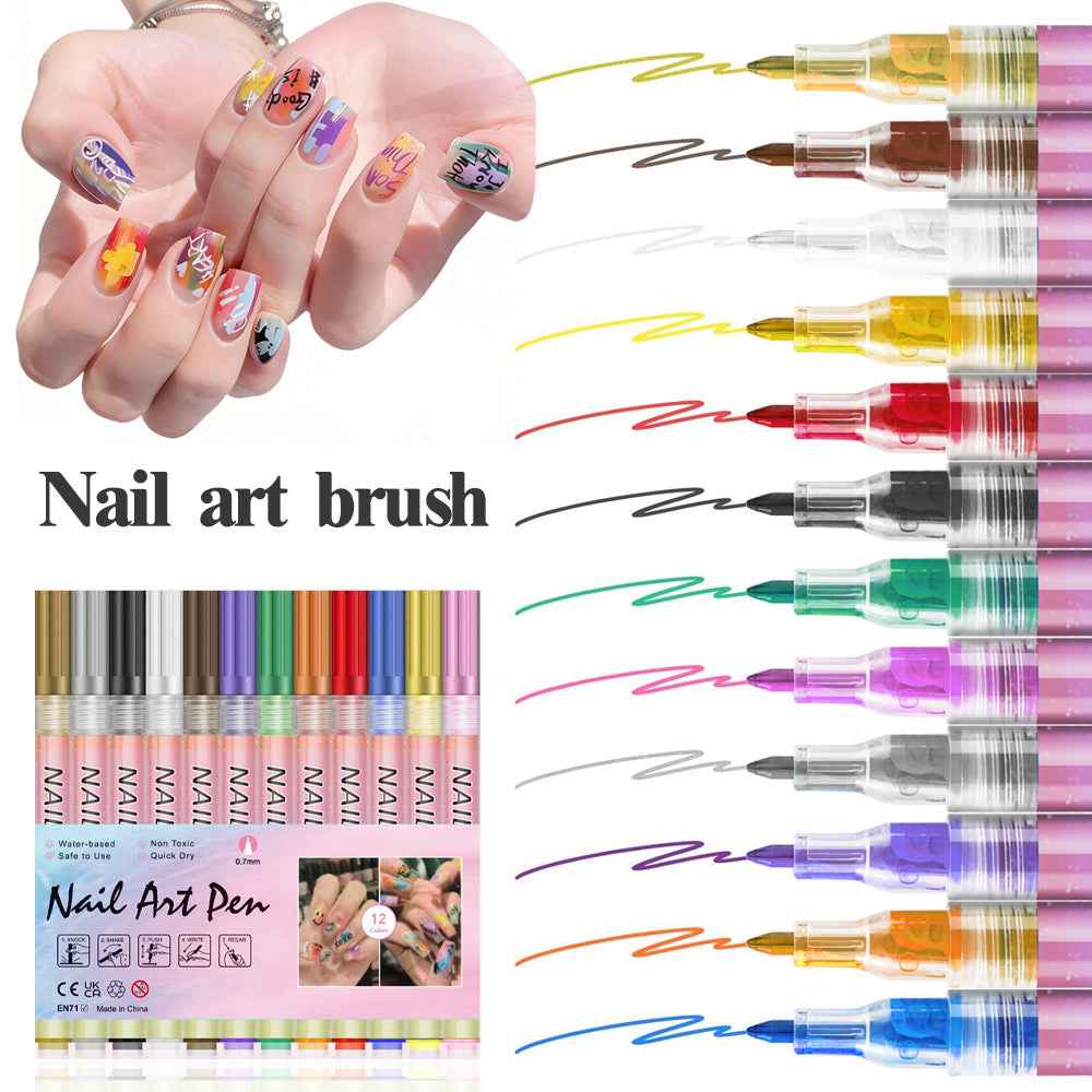 12 Colors 3D Nail Art Marker Pens Set 0.7mm