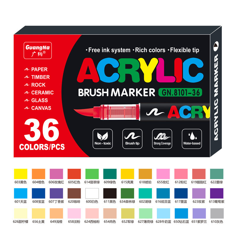 GuangNa GN8101 Soft Brush Acrylic Marker Set 12/24/36 Colors