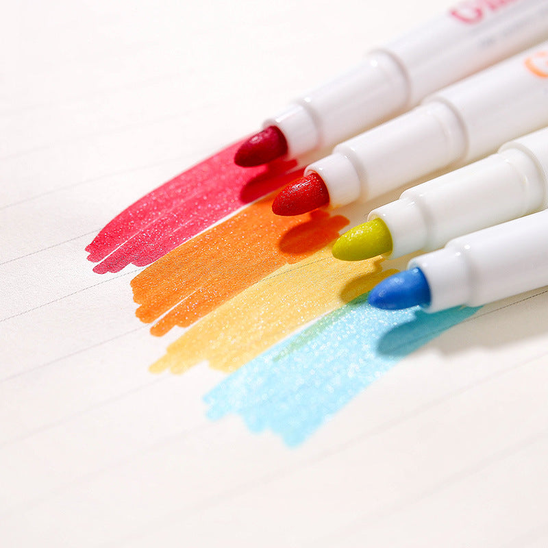 Glitter Marker Highlighters,12 Pastel Colors,School Supplies,Round/Chisel Tip