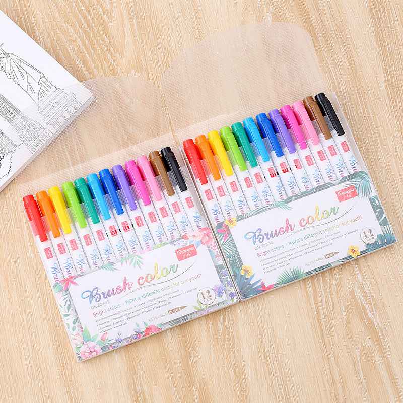 Guangna Flexible Brush Tip Marker Pens for Journaling Calligraphy 12 Color