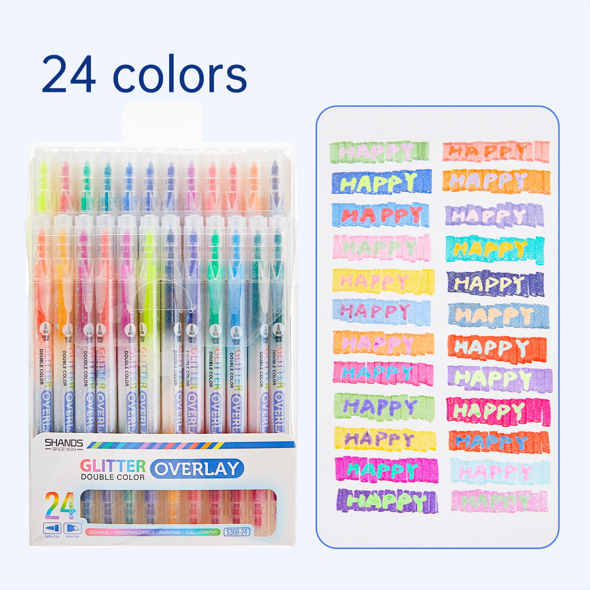 12/24 Colors Dual-Tip Glitter Overlay Highlighter Markers Set