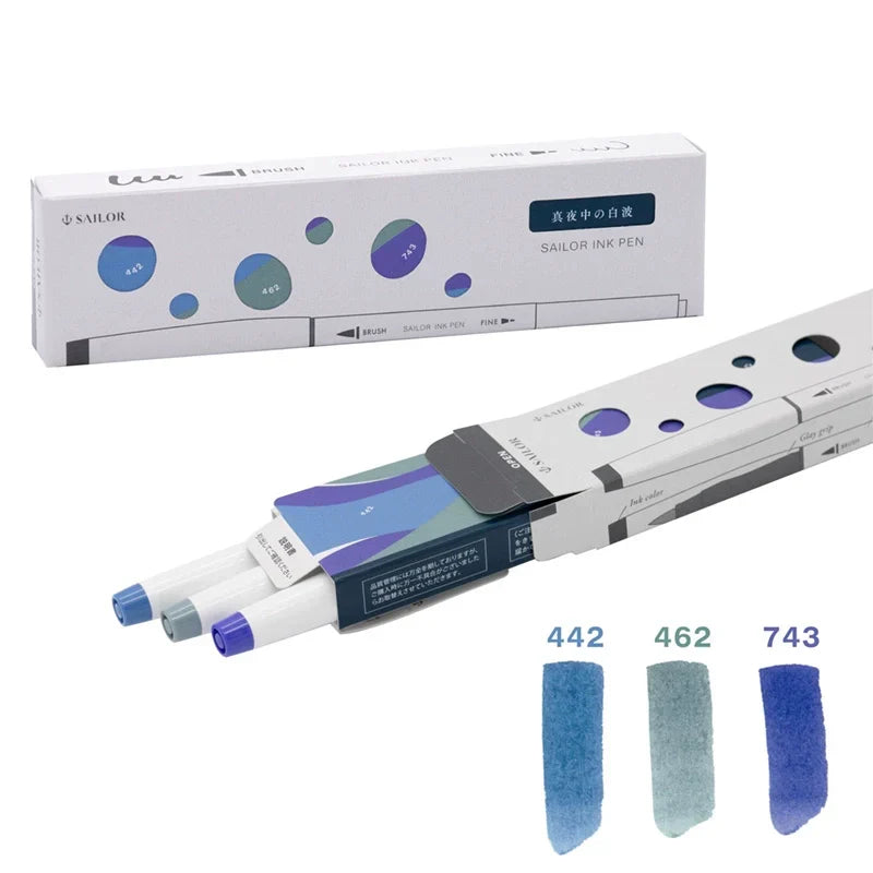 Sailor Ink Pen Kobo Brush and Fine Dual-Tip Marker 3 Color Set
