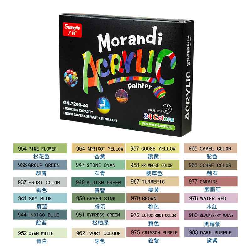 Guangna Morandi Acrylic Painter Marker Pens Brush Tip 24 Colors - TTpen