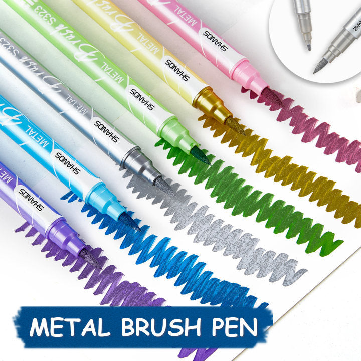SHANDS 24 Colors Metallic Brush Pens Dual Tip Calligraphy Markers
