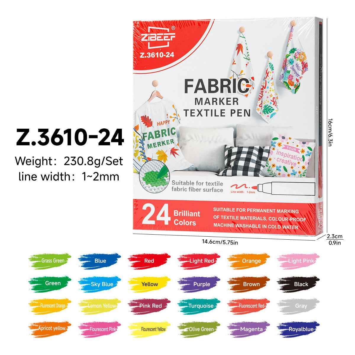 XIBEEF Permanent Fabric Markers Textile Pen,12/24 Colors Pack
