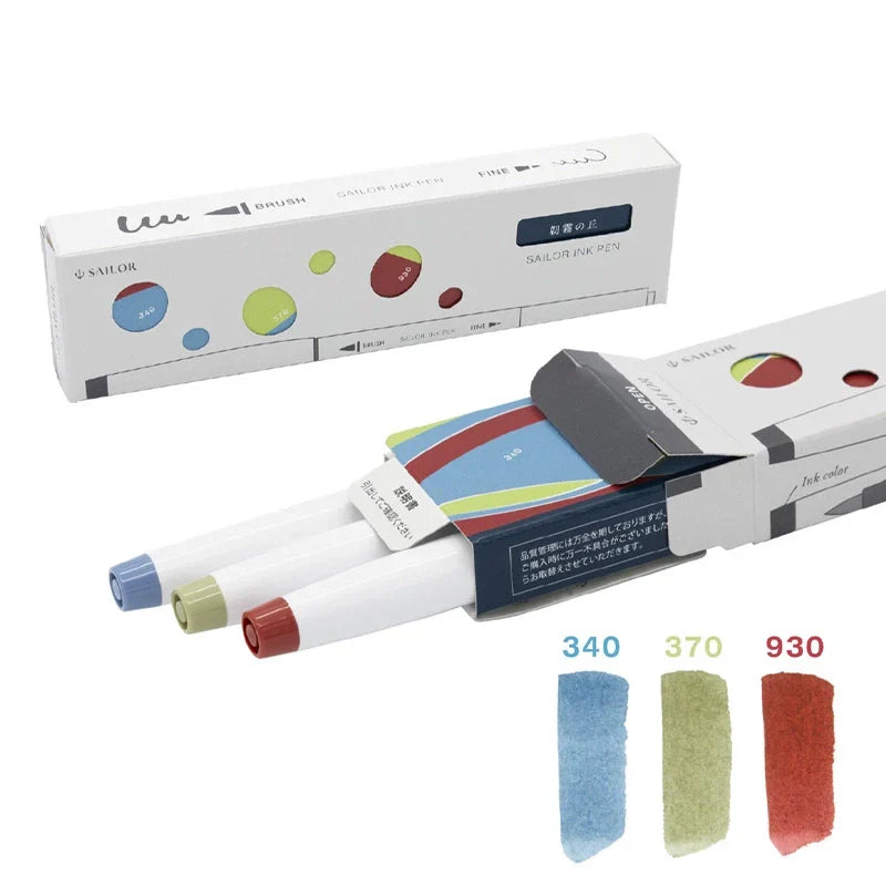 Sailor Ink Pen Kobo Brush and Fine Dual-Tip Marker 3 Color Set
