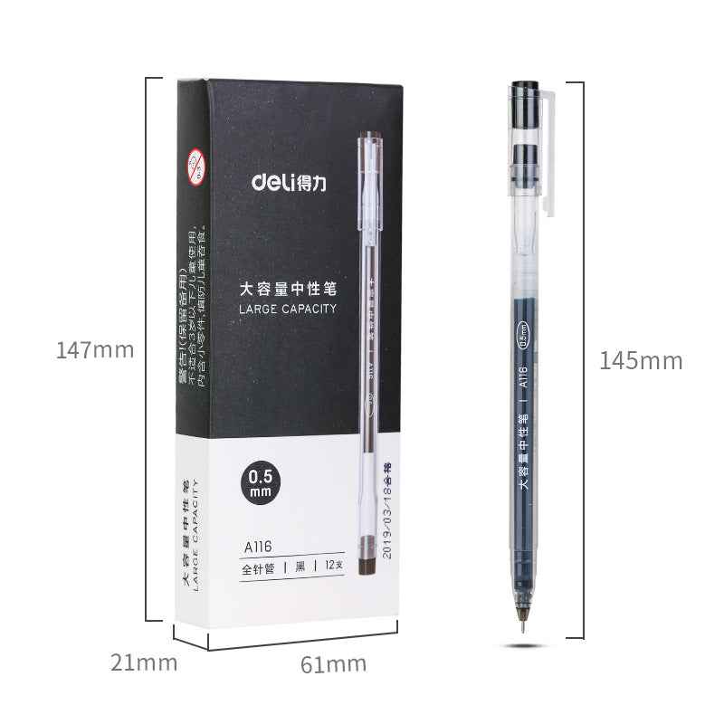 DELI A116 Large Capacity Gel Pen Needle Tip 0.5mm Fine Point 12 Pack - TTpen