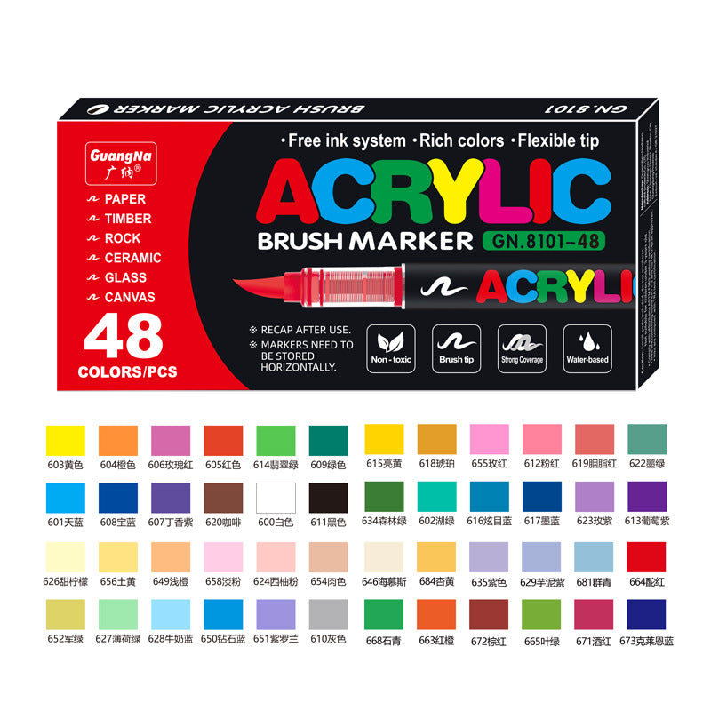 GuangNa GN8101 Soft Brush Acrylic Marker Set 48/60/72 Colors