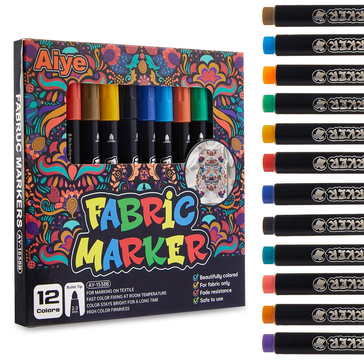 12/24 Fabric Marker Pens Set for Shoes T-Shirts & Bags