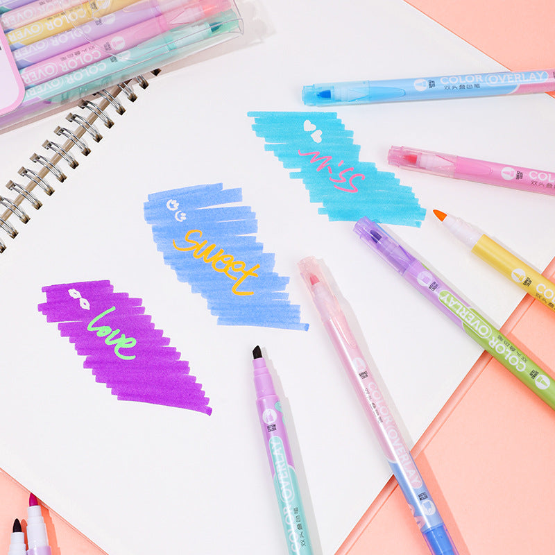 16 Color Overlay Marker,Double Tip Highlighters,8 Pack