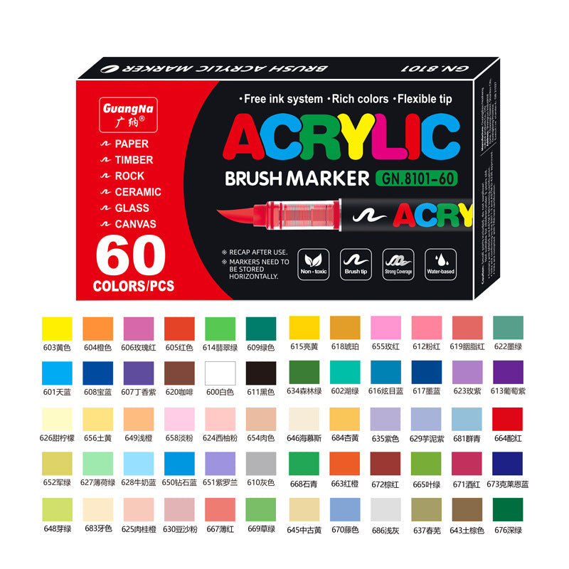 GuangNa GN8101 Soft Brush Acrylic Marker Set 48/60/72 Colors