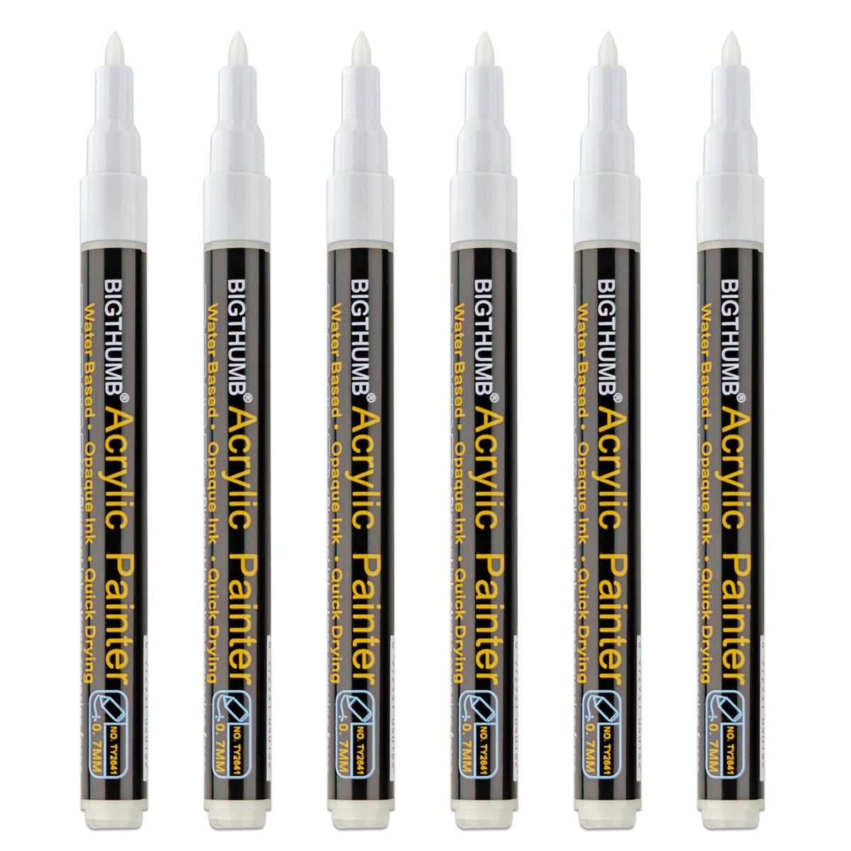White Acrylic Marker Paint Pens 0.7mm 6 Pack