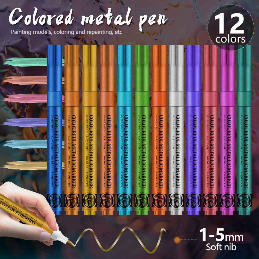 12 Colors Metallic Soft Brush Acrylic Paint Markers
