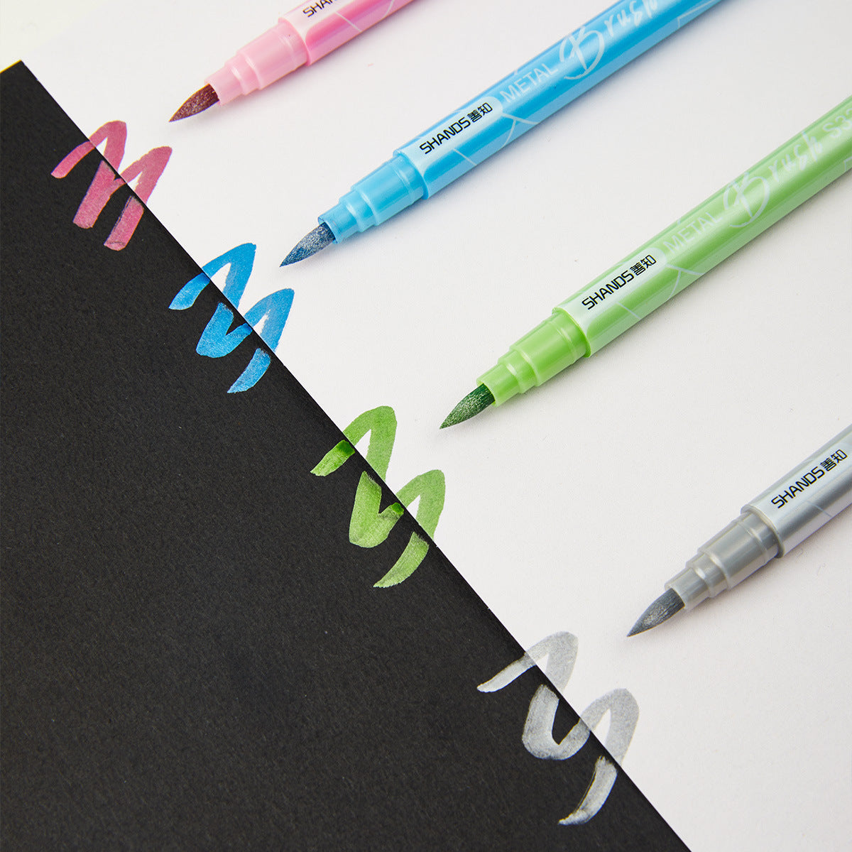 SHANDS 24 Colors Metallic Brush Pens Dual Tip Calligraphy Markers