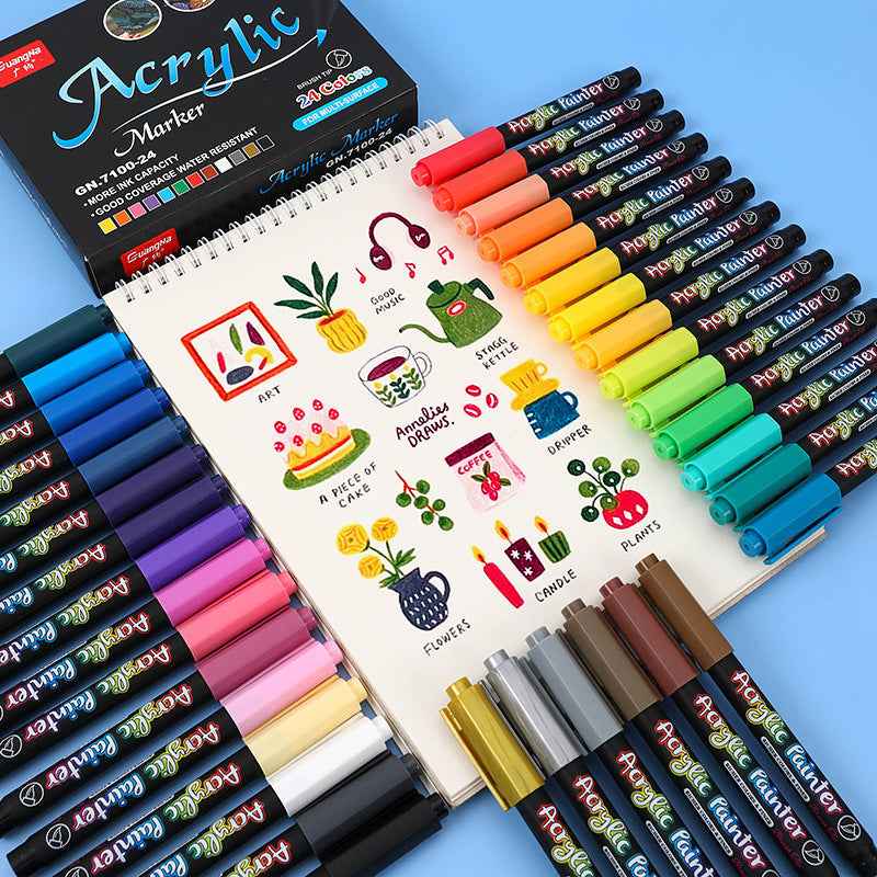 Guangna 24 Colors Brush Tip Acrylic Paint Marker Pens - TTpen