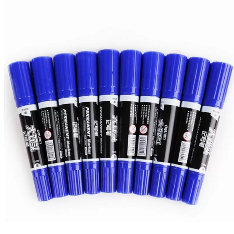 Deli S555 Permanent Marker Black Blue Red 10 Pack Blue
