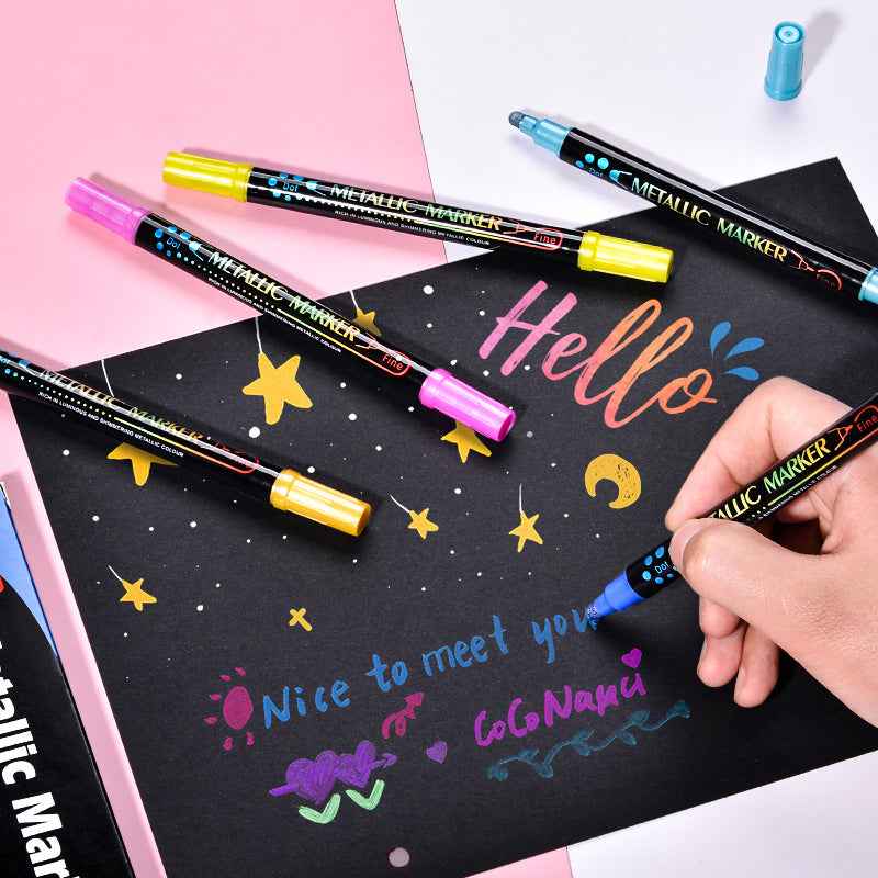 Guangna 24 Colors Metallic Paint Twin Marker Pens with Dot and Fine Tip - TTpen