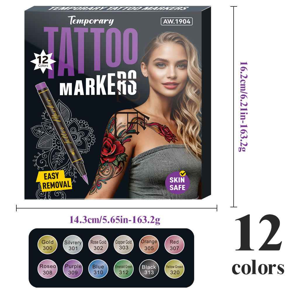 10/12/18/24 Colors Temporary Tattoo Markers Set