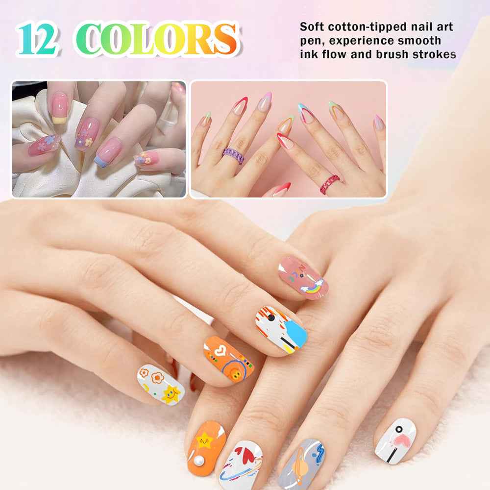 12 Colors 3D Nail Art Marker Pens Set 0.7mm