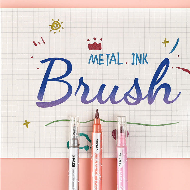 SHANDS 12 Colors Metallic Brush Marker Pens