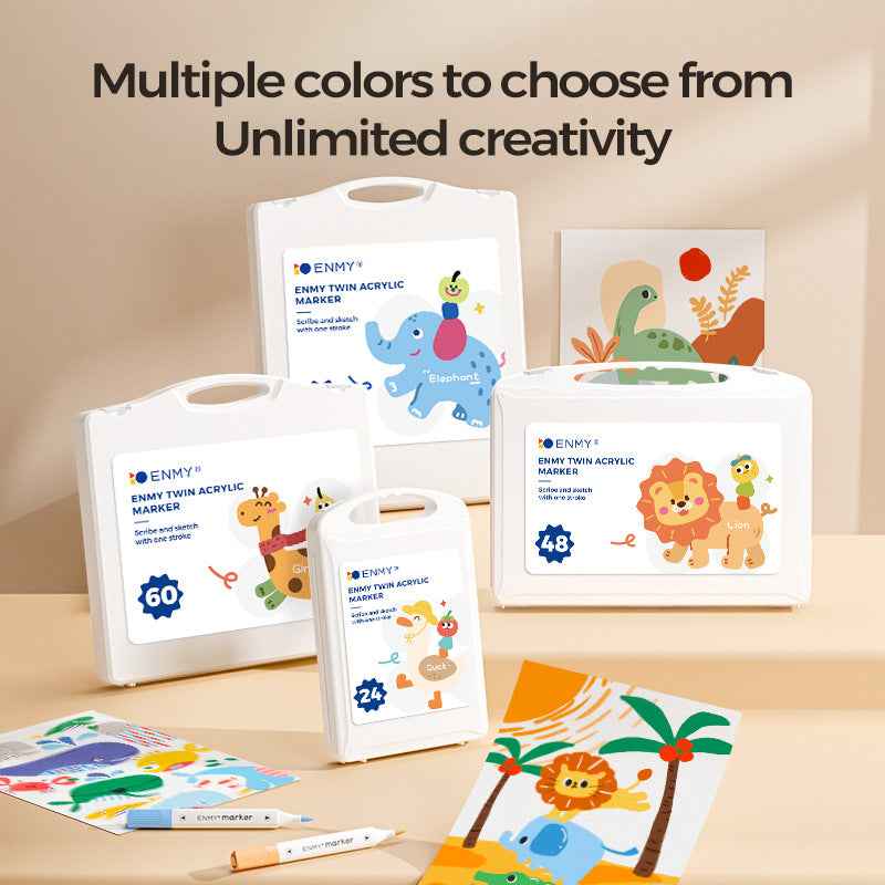 ENMY Kids Dual-Tip Acrylic Markers – Soft & Hard,12/24/36/48/60 Colors