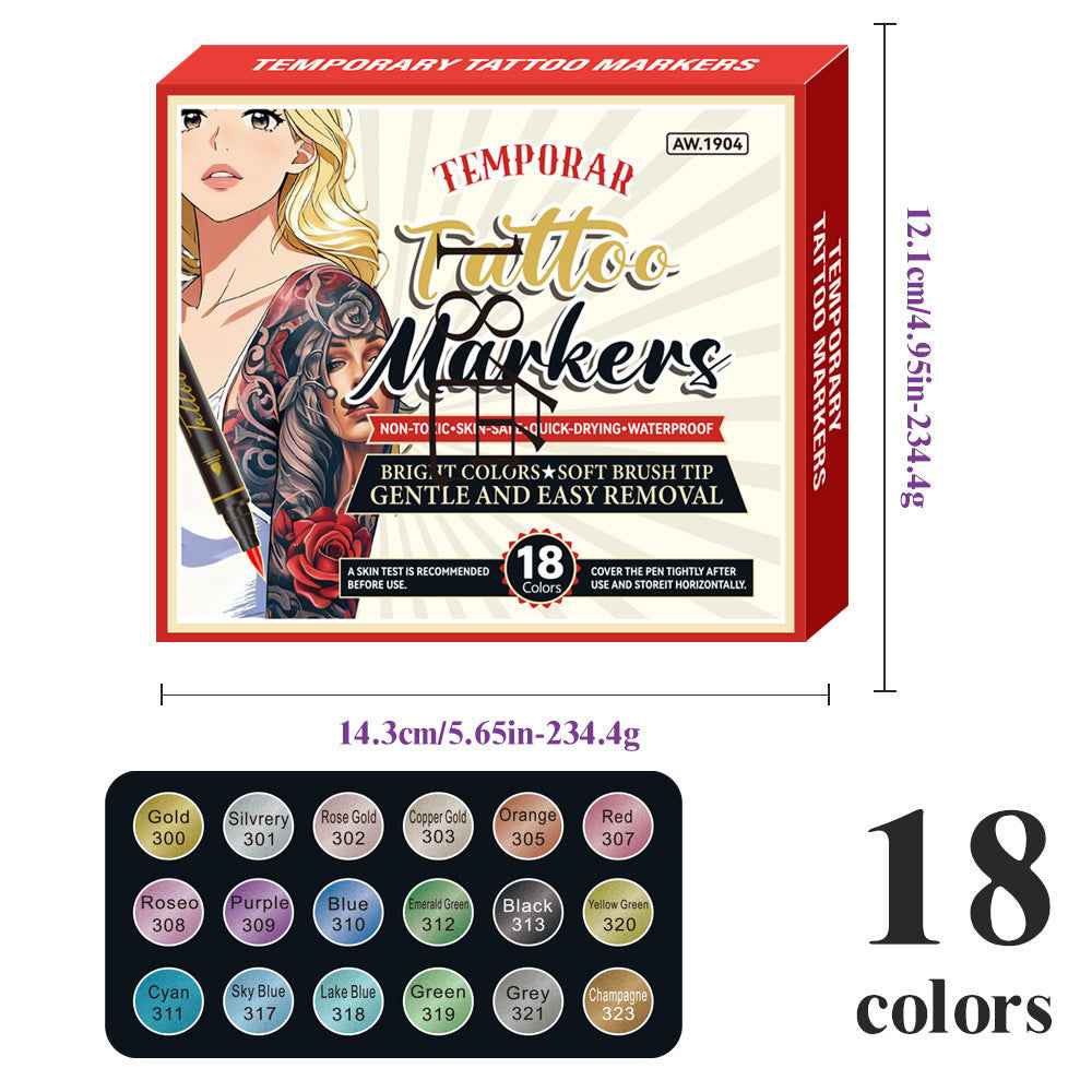 10/12/18/24 Colors Temporary Tattoo Markers Set