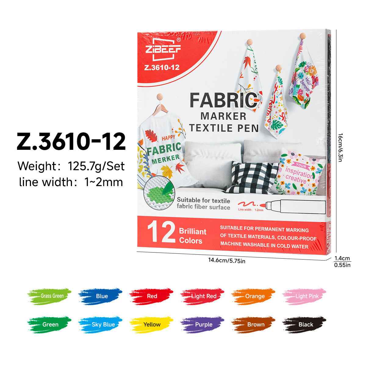 XIBEEF Permanent Fabric Markers Textile Pen,12/24 Colors Pack