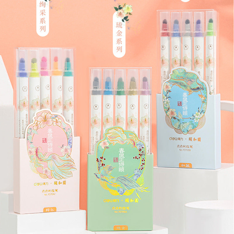 DELI Summer Palace Dot Metallic Marker Pens Set 15 Color Dual Tip