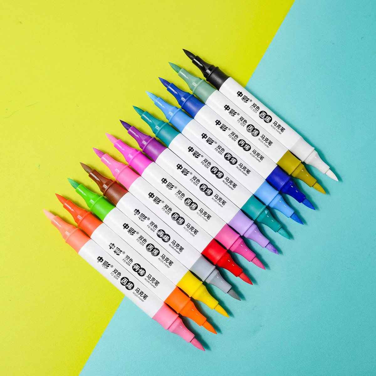 24 Colors Acrylic Paint Markers,12PCS Dual Colors Brush Paint Pens - TTpen