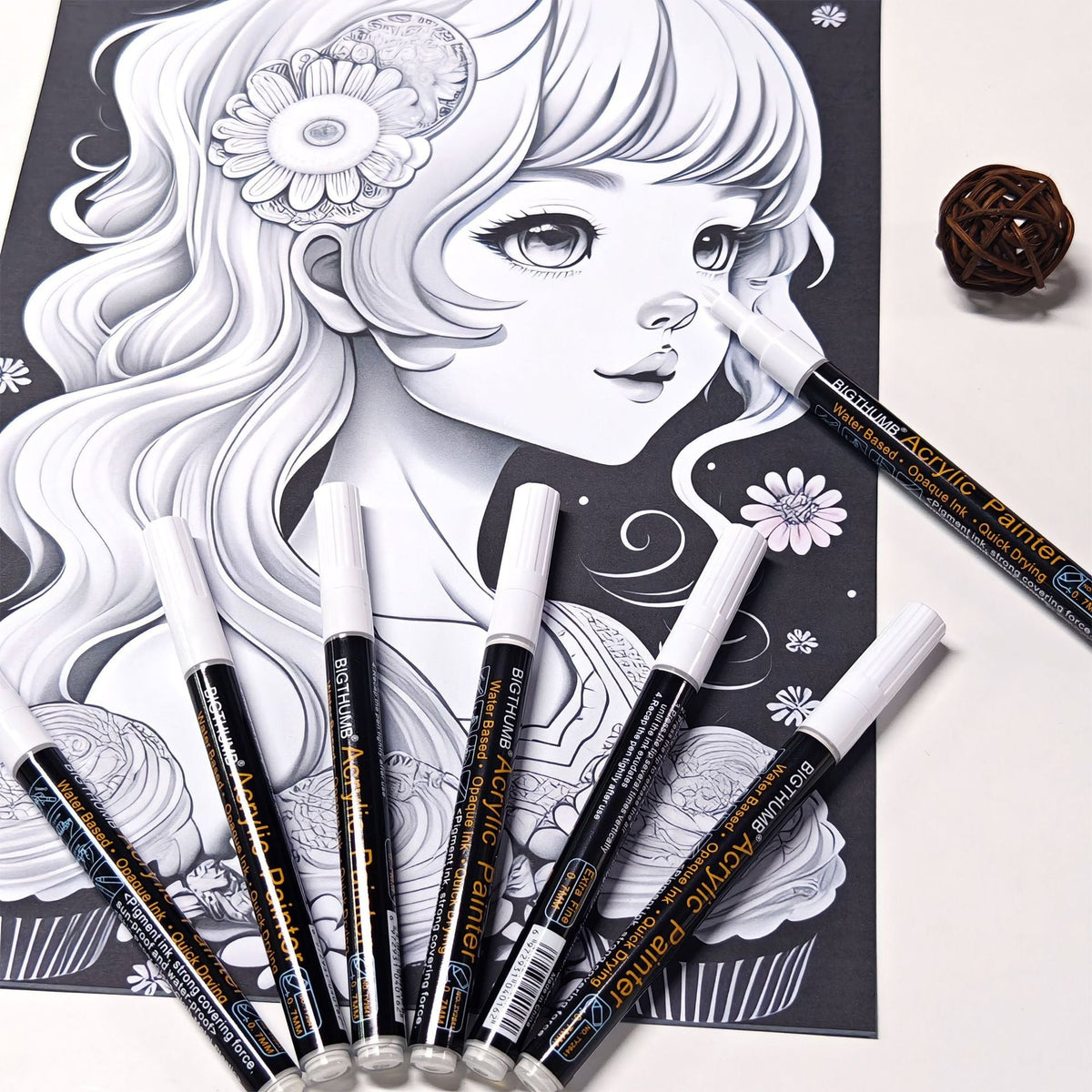 White Acrylic Marker Paint Pens 0.7mm 6 Pack