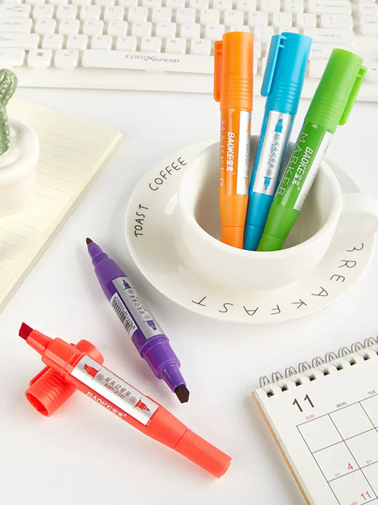 Baoke Permanent Marker Pen 12 Color Dual Tip