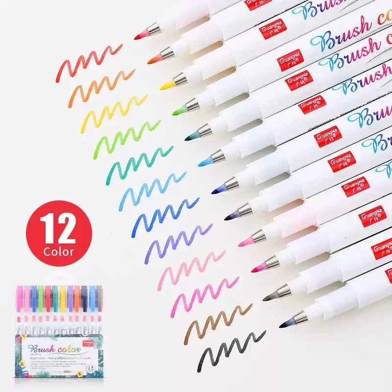 Guangna Flexible Brush Tip Marker Pens for Journaling Calligraphy 12 Color