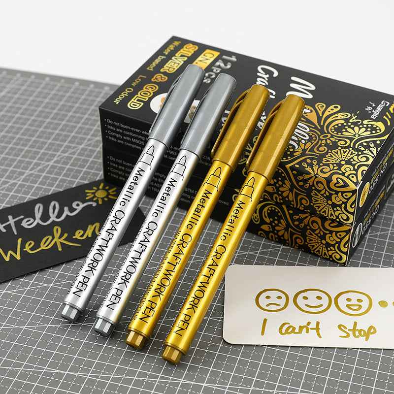 GUANGNA Gold Silver Metallic Permanent Marker Pens 12 Pack - TTpen