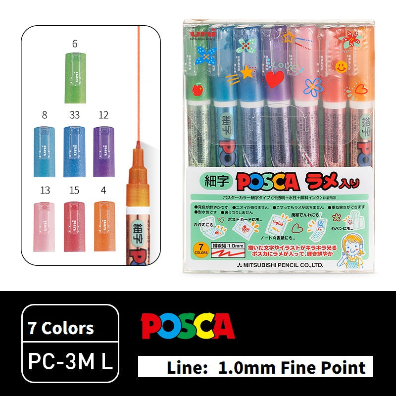 Uni Posca PC-3ML Glitter Markers 7-Pack