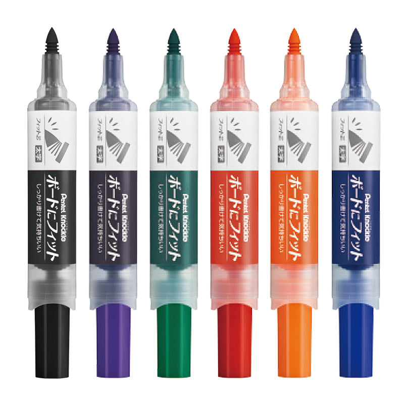 Pentel Knockle Whiteboard Markers, 6-Color Set, 3-6.5mm Tips