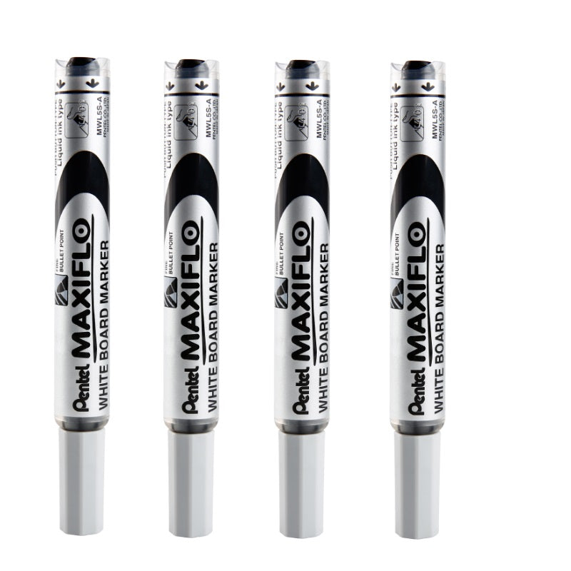 Pentel Maxiflo Whiteboard Marker Pen 4.0MM Bullet Tip MWL5S 4 Pack